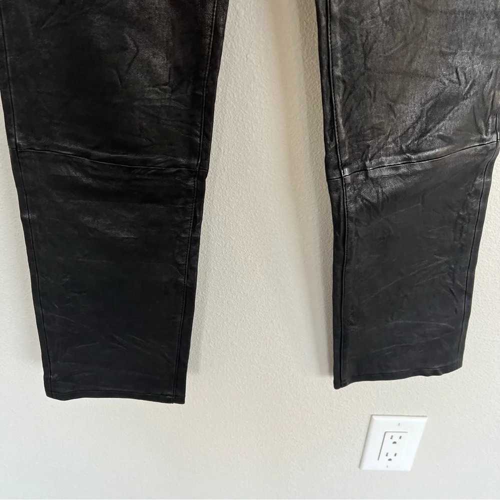 NWOT PAIGE Jacqueline Straight Jeans Black Leather Casual Biker Women’s Moto 27 - Picture 7 of 14